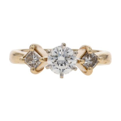 3/4 Ct 14K Gold Round Diamond Solitaire Princess Cut Engagement Ring