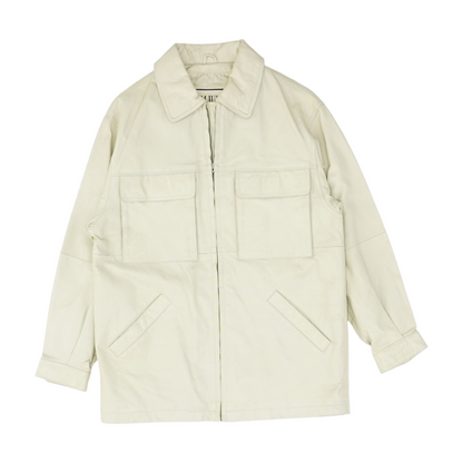 Khaki Solid Leather Jacket