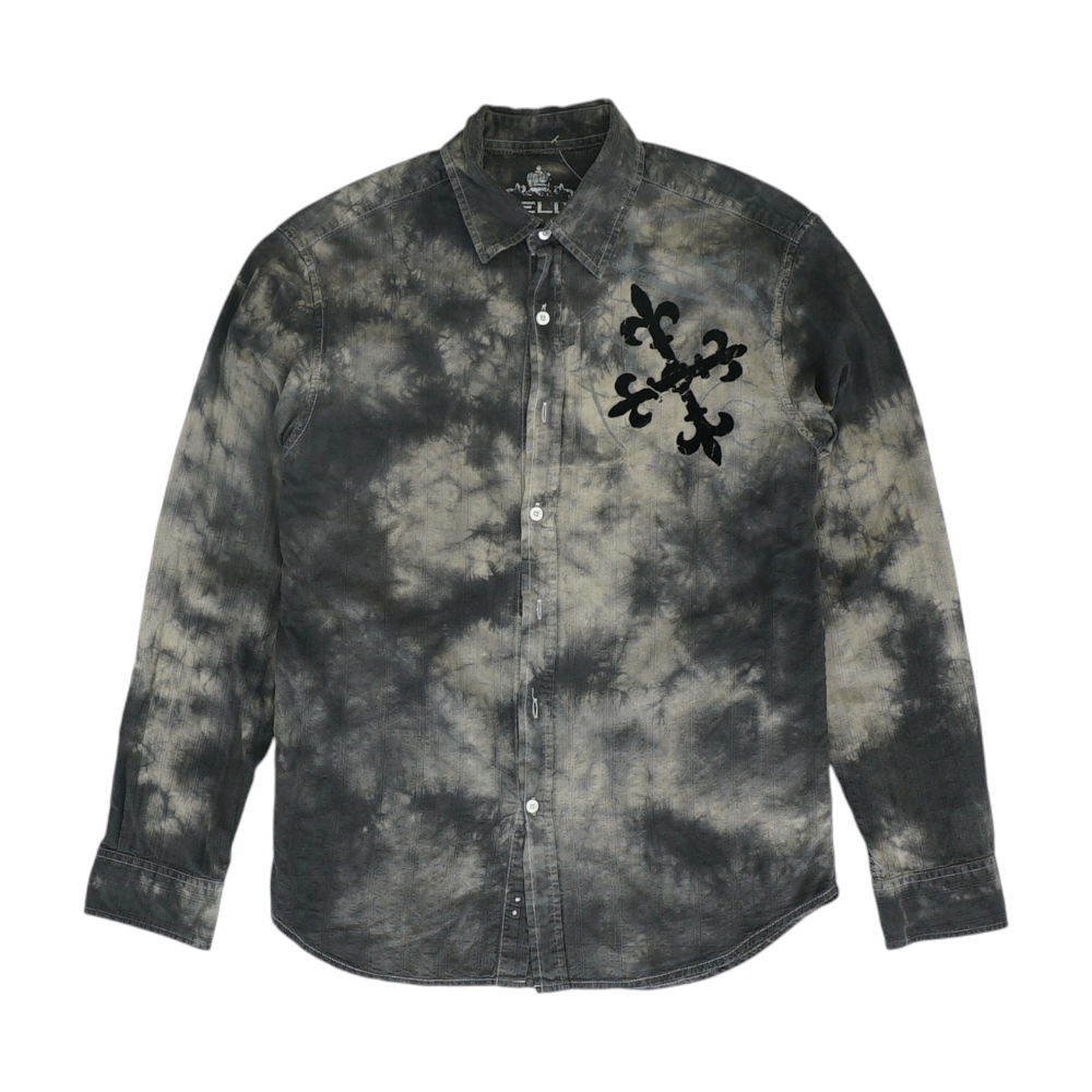 Gray Print Long Sleeve Button Down