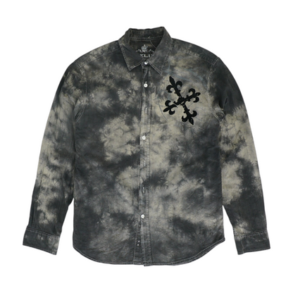 Gray Print Long Sleeve Button Down