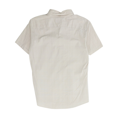 Beige Solid Short Sleeve Button Down