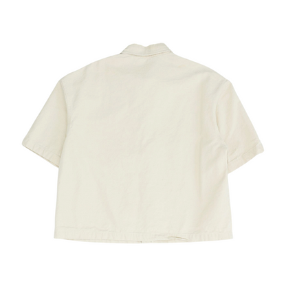 Beige Solid Short Sleeve Button Down