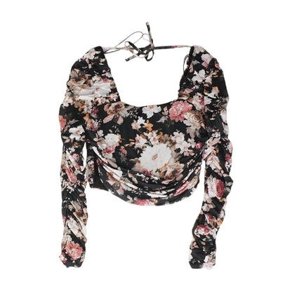 Black Floral Long Sleeve Blouse