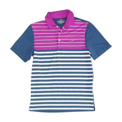 Navy Striped Short Sleeve Polo