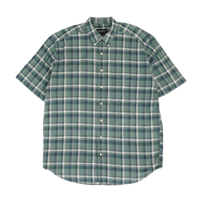 Green Tall Plaid Short Sleeve Button Down