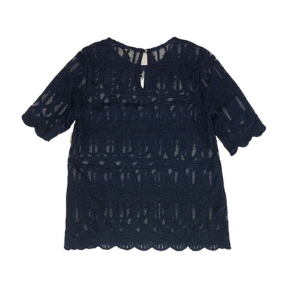 Navy Solid Short Sleeve Blouse