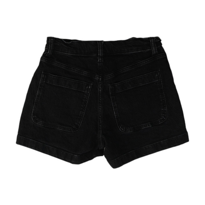 Black Solid Denim Shorts