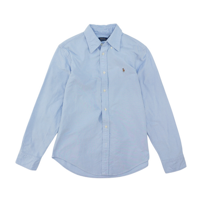 Blue Solid Long Sleeve Button Down