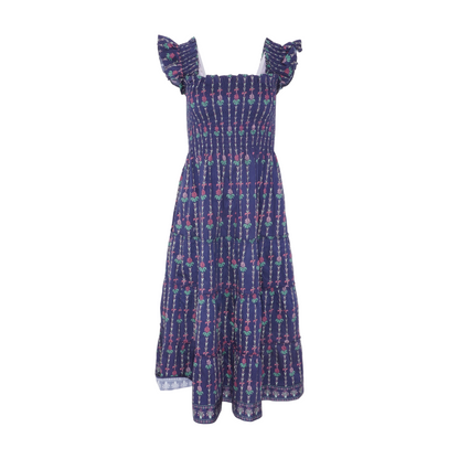 Navy Print Midi Dress