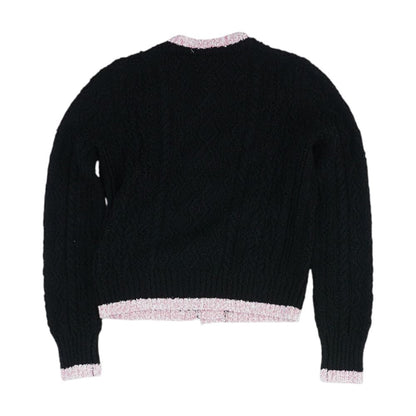 Spring 2024 Pink-Black Cotton-Cashmere Blend CC Button Front Cardigan