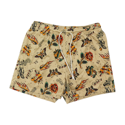 Beige Print Active Shorts