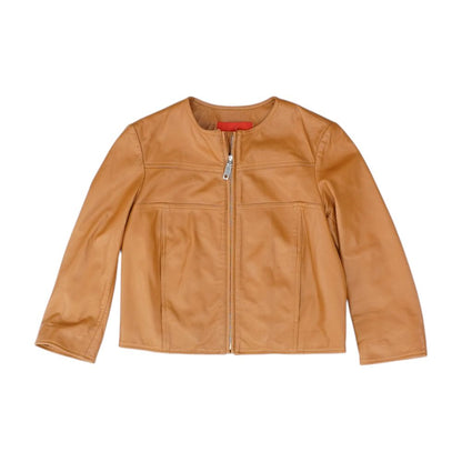 Brown Solid Faux Leather Jacket