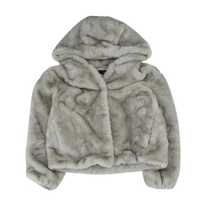 Beige Solid Fur Coat