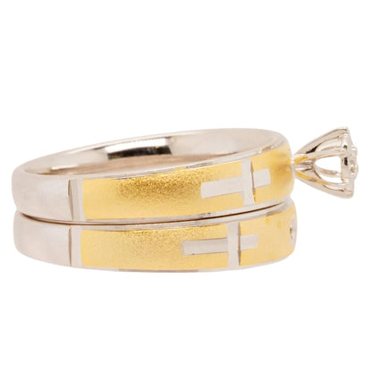 Sterling Silver Two Tone Diamond Bridal Ring Set
