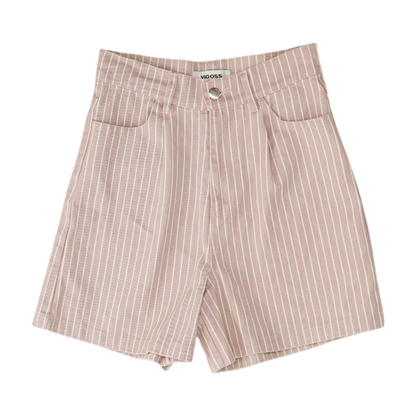 Pink Striped Denim Shorts