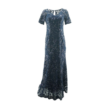 Navy Embroidery Detail Formal Maxi Dress