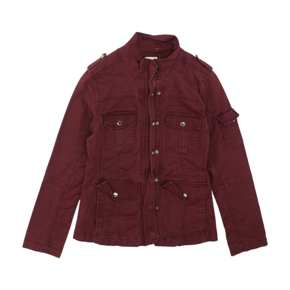 Burgundy Solid Denim Jacket