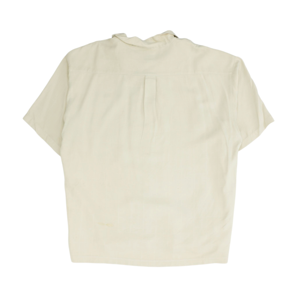 Beige Solid Short Sleeve Button Down