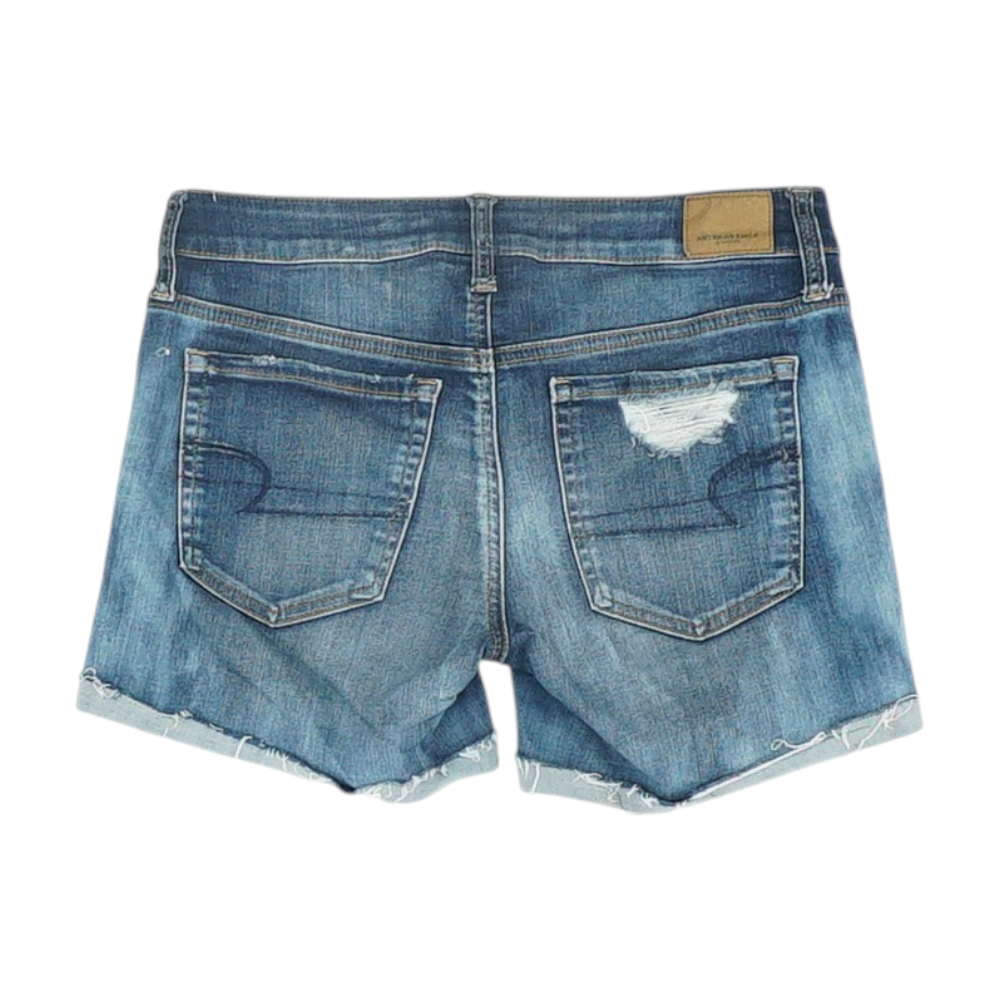 Blue Solid Denim Shorts