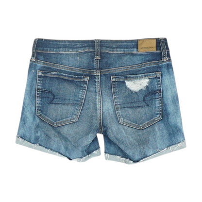 Blue Solid Denim Shorts