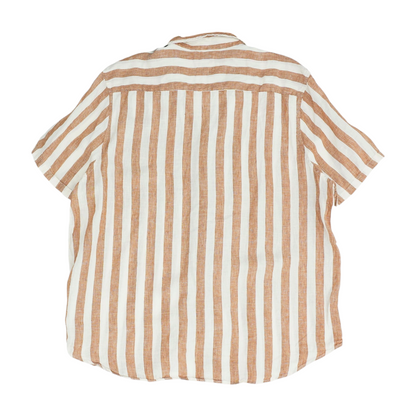Tan Striped Short Sleeve Button Down