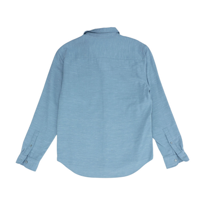 Blue Solid Long Sleeve Button Down