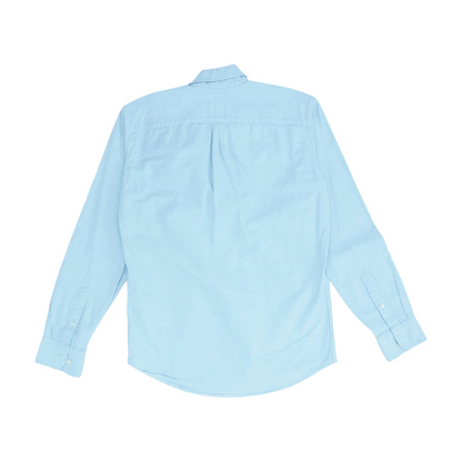 Blue Solid Long Sleeve Button Down