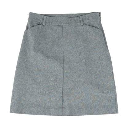 Gray Solid Midi Skirt