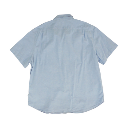 Blue Solid Short Sleeve Button Down
