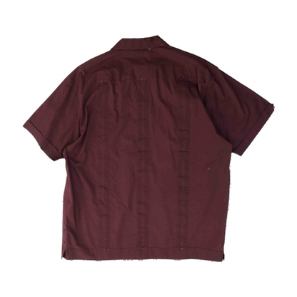 Maroon Solid Short Sleeve Button Down
