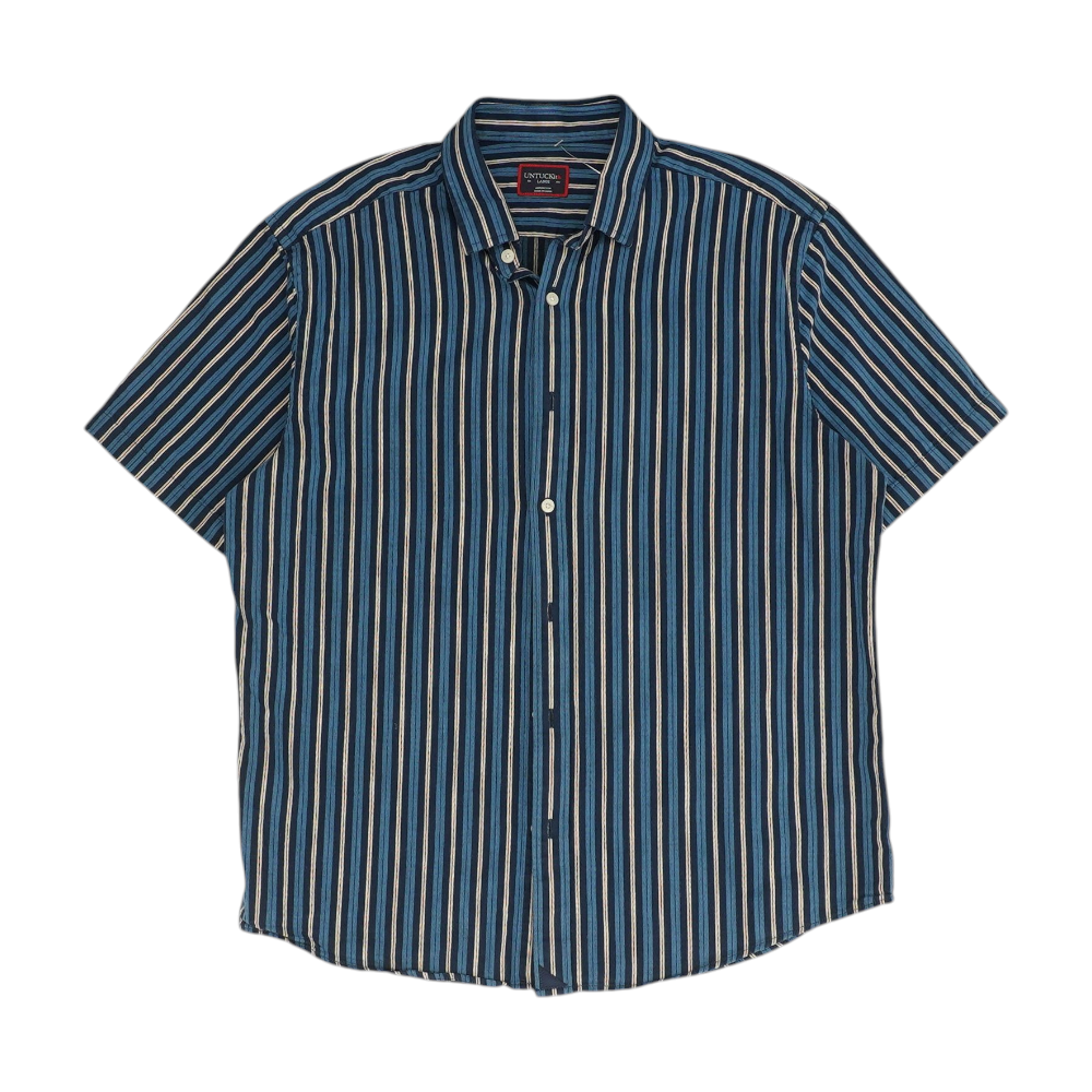 Navy Striped Short Sleeve Button Down