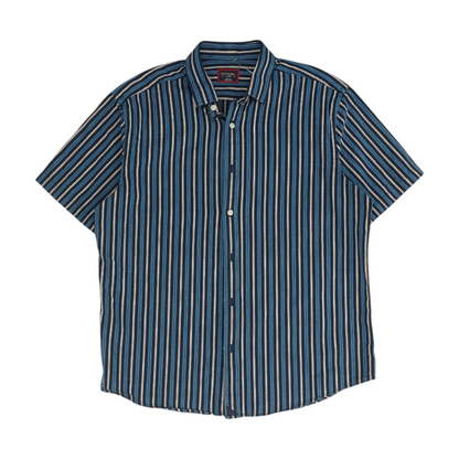 Navy Striped Short Sleeve Button Down