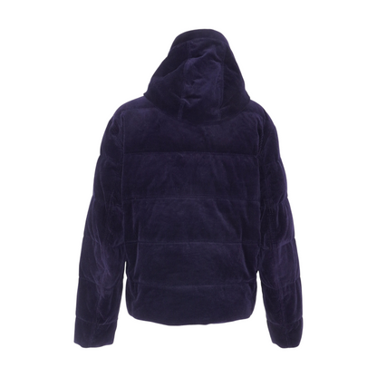 Navy Corduroy Goose Down Hooded Jacket
