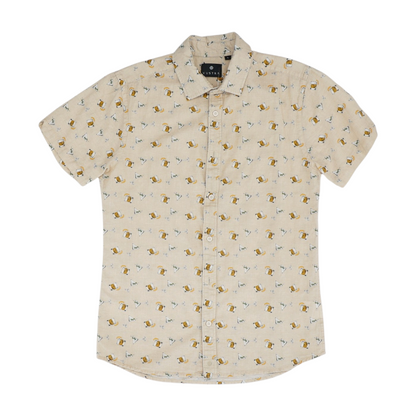 Tan Graphic Short Sleeve Button Down