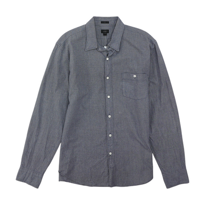 Blue Solid Long Sleeve Button Down