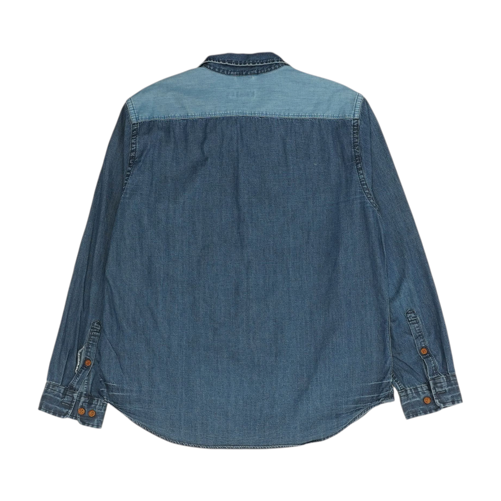 Blue Solid Long Sleeve Button Down