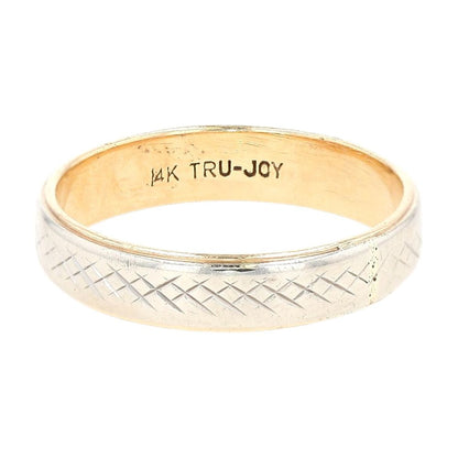 14K Two Tone Gold Etched Flat Band