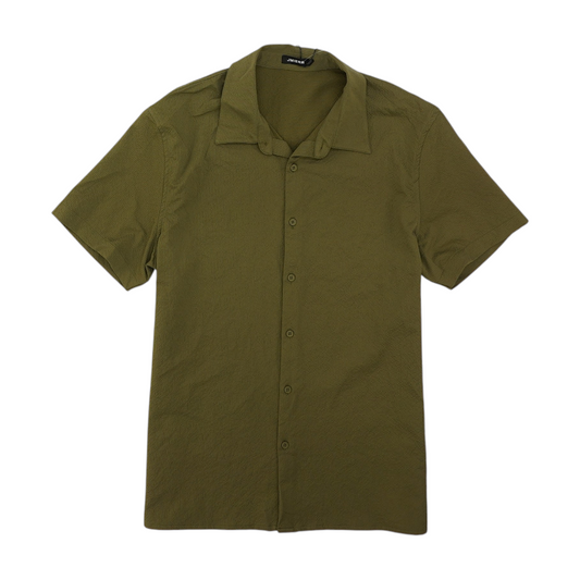 Green Solid Short Sleeve Button Down