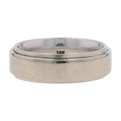 14K White Gold Raised Center Plain Wedding Band