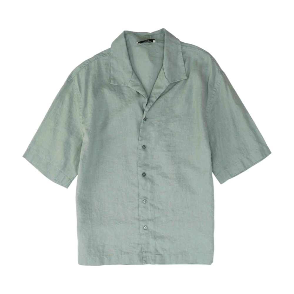 Green Solid Short Sleeve Button Down