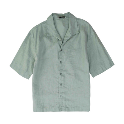 Green Solid Short Sleeve Button Down