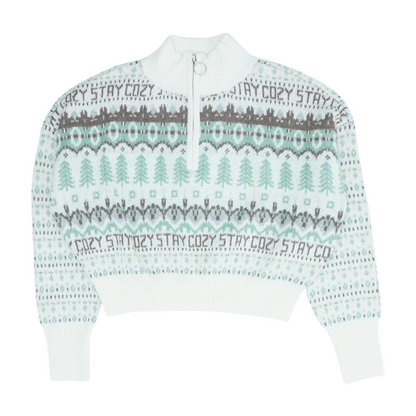 White Graphic 1/4 Zip Sweater