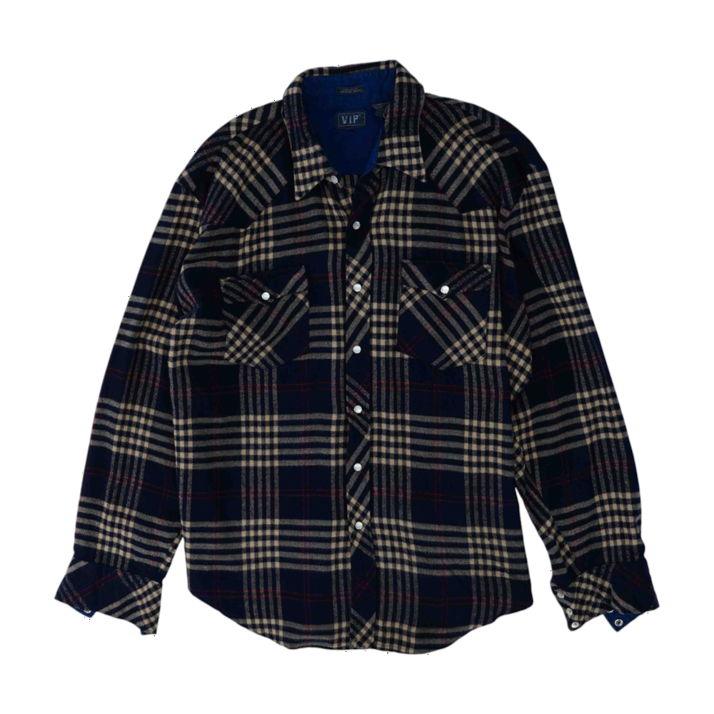 Navy Plaid Flannel Button Down