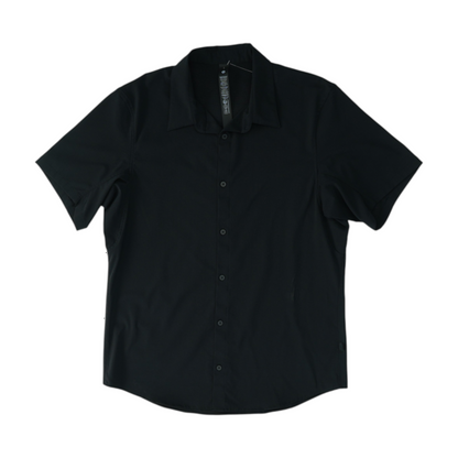 Black Solid Short Sleeve Button Down