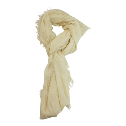 White Cashmere Wool Blend Fringe Shawl