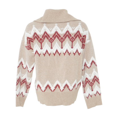 Beige Abstract Cardigan Sweater