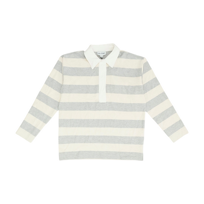 Gray Striped Long Sleeve Polo