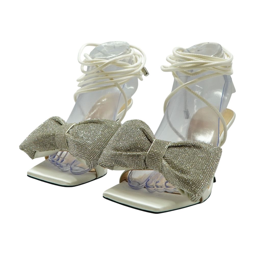 Mach & Mach Nicole Satin Puffed Bow Sandals in White – Image 1