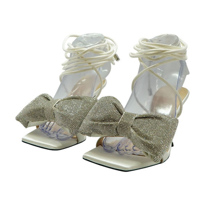 Mach & Mach Nicole Satin Puffed Bow Sandals in White – Image 1