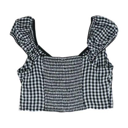 Black Check Cropped Blouse